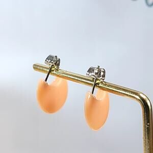 Crescent Hoop Stud Earrings in Red and Peach, Retro Minimalist Jewelry for Women